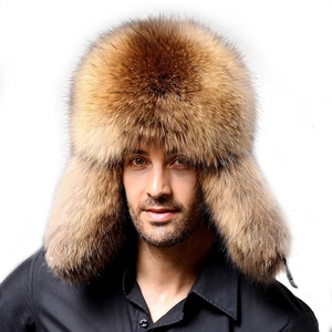 Thick natural fox fur trapper hat for winter providing windproof ear protection for men