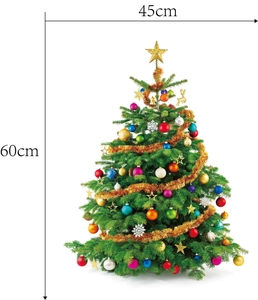 Detail of Christmas tree wall sticker with colorful baubles and dimensions 60x45cm
