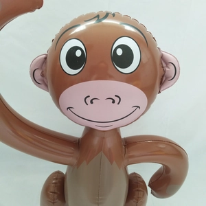 Detailed view of an inflatable brown monkey balloon toy for beach and pool parties