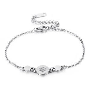 Elegant silver chain bracelet with Roman numerals and sparkling cubic zirconia center