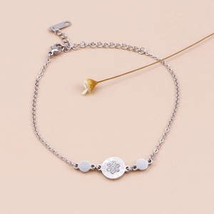 Silver round zircon bracelet with Roman numerals and adjustable extension chain
