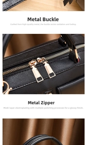 Detailed macro view of golden metal hook and polished zipper on black leather handbag