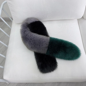 Luxurious multi-color patchwork faux fur scarf in black, gray and dark green colors