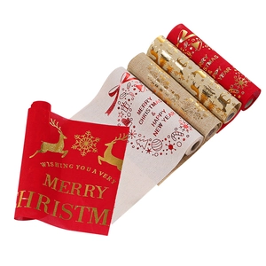 Christmas burlap table runners with gold foil Merry Christmas prints for holiday decor