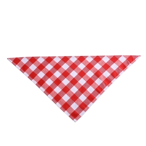 Detailed view of red and white plaid cotton pet bandana with neat stitched edges