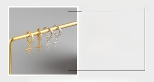 Detailed specs of S925 sterling silver cross hoop earrings in gold and silver finishes