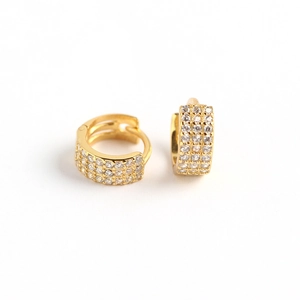 Elegant gold S925 sterling silver hoop earrings with triple rows of pavé zircon stones