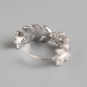Elegant S925 sterling silver olive leaf hoop earrings with sparkly cubic zirconia crystals