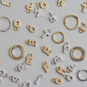 S925 sterling silver hoop earrings with zircon-inlaid alphabet pendants in gold and silver