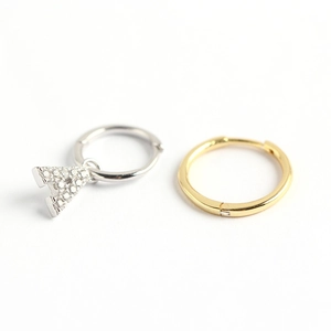 S925 sterling silver hoop earrings with letter A pendant and sparkling zircon stones