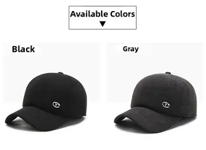 Detail view of winter baseball caps for men in black and grey with ear protection