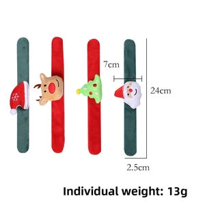 Detailed size view of Christmas slap bracelets featuring reindeer and santa motifs