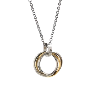 Men's interlocking triple ring pendant necklace in silver and gold-tone titanium steel