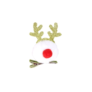 Fermaglio per capelli a renna di Natale con corna glitterate e pompon di peluche bianco