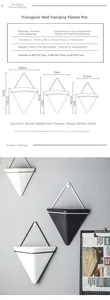 Size chart for Nordic triangular ceramic wall planters showing large, medium, small dimensions