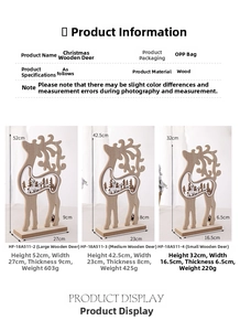 Size chart for hollow wooden Christmas deer ornaments in small, medium, and large sizes