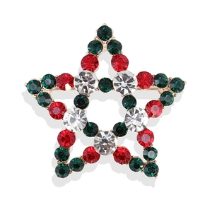 Star-shaped Christmas brooch with festive red, green, and white rhinestones in gold plating
