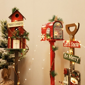 Christmas Decoration Wood Metal LED Light Mailbox Birdhouse Ornament Rustic Indoor Outdoor Festive Yard Home Decor