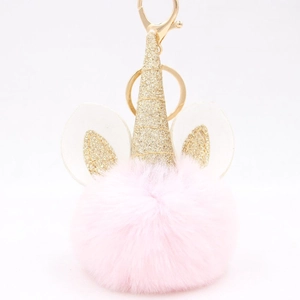 Creative Unicorn Faux Fur Pom Pom Keychain Gold Glitter Horn Animal Plush Bag Charm Accessories For Women Girls Backpack Pendant