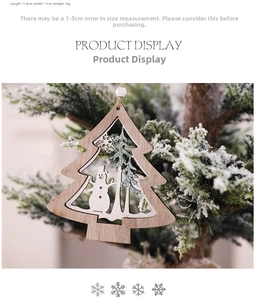Detailed view of laser-cut wooden Christmas tree ornament showing 11.4cm size specs