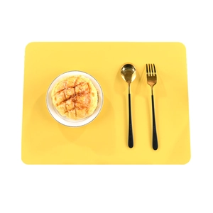 Minimalist Morandi yellow silicone placemat in rectangular heat-resistant design