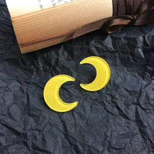 Yellow moon acrylic charms with gold glitter for DIY jewelry making and hair accessories