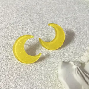 Glittering yellow crescent moon acrylic resin pendants for DIY jewelry accessories