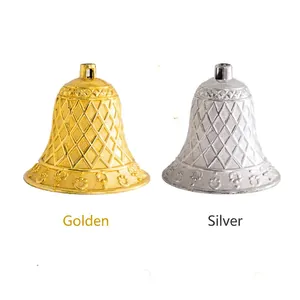 Set of gold and silver plastic mesh Christmas bells with textured diamond pattern finish