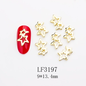 Detailed view of gold star nail art charms LF3197 with size markings 9x13.4mm