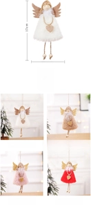 Detail of plush Christmas angel ornaments in four colors with sequin wings and hearts