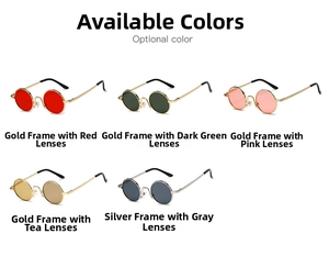 Collection of retro metal round sunglasses in various colors with thin frames