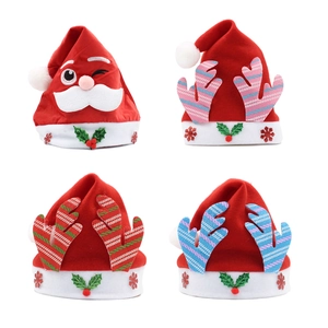 Plush Christmas hats set with Santa Claus and colorful reindeer antlers designs
