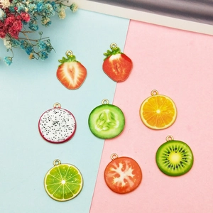 Colorful alloy fruit and vegetable charms for DIY jewelry making with gold plated edges