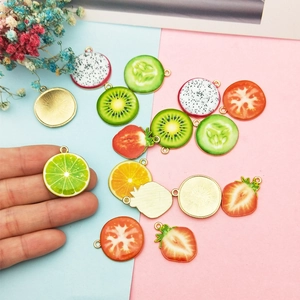 Assorted enamel fruit and vegetable charms in gold alloy for DIY jewelry making