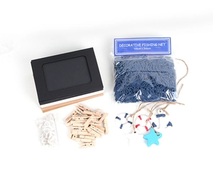 Blue 1x2m decorative fish net set with nautical theme photo frames and accessories
