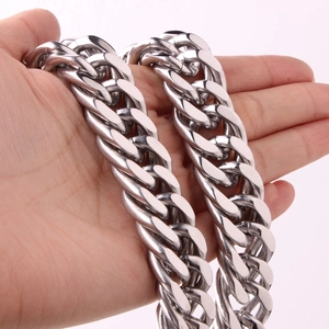 Close-up of polished silver Cuban link chain showing heavy texture and metallic shine