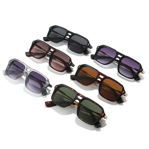 Mens trendy oversized square metal double bridge sunglasses in six assorted color styles