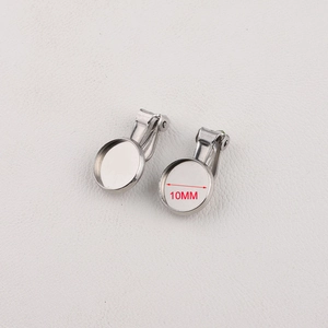 Detailed view of 10mm stainless steel clip-on earring base for DIY jewelry making