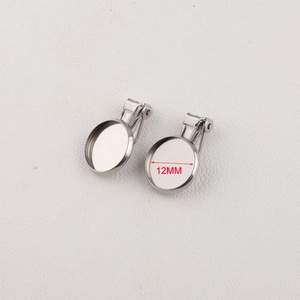 Detailed view of silver stainless steel clip-on earrings with 12mm round inner tray