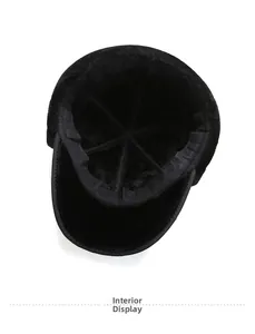 Detail view of the thick plush lining and six-panel stitching of the thermal winter hat