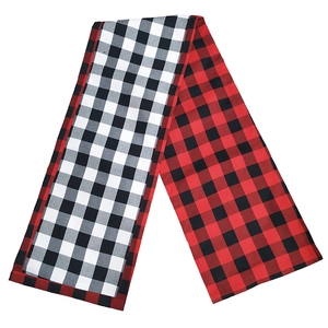 Classic Christmas buffalo plaid table runner with red, black, and white checkered patterns