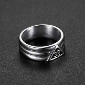 Unique stainless steel number 33 ring with triangle relief in polished silver finish