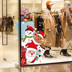Cartoon Santa Claus and Snowman static window stickers for Christmas home and shop decor