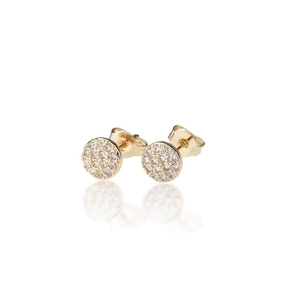 Elegant gold-plated round stud earrings with shimmering white cubic zirconia stones