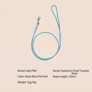 Laisse réfléchissante en nylon bleu clair avec fermoir en acier inoxydable, longueur 119 cm