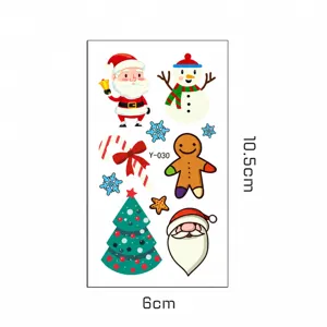 Luminous Christmas cartoon tattoo stickers with Santa and snowman patterns, 10.5x6cm