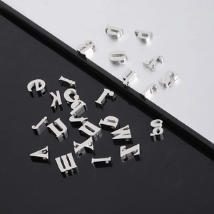Polished silver stainless steel 10mm alphabet beads with A-Z letter engravings