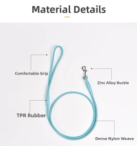 Détails de la laisse en nylon bleu avec boucle en zinc et poignée en TPR