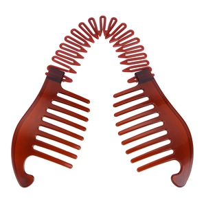 Reddish brown plastic hair bun comb and styling tool for elegant updos on white background