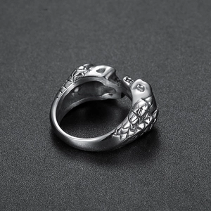 Gothic style double skull open ring in silver stainless steel for men and women